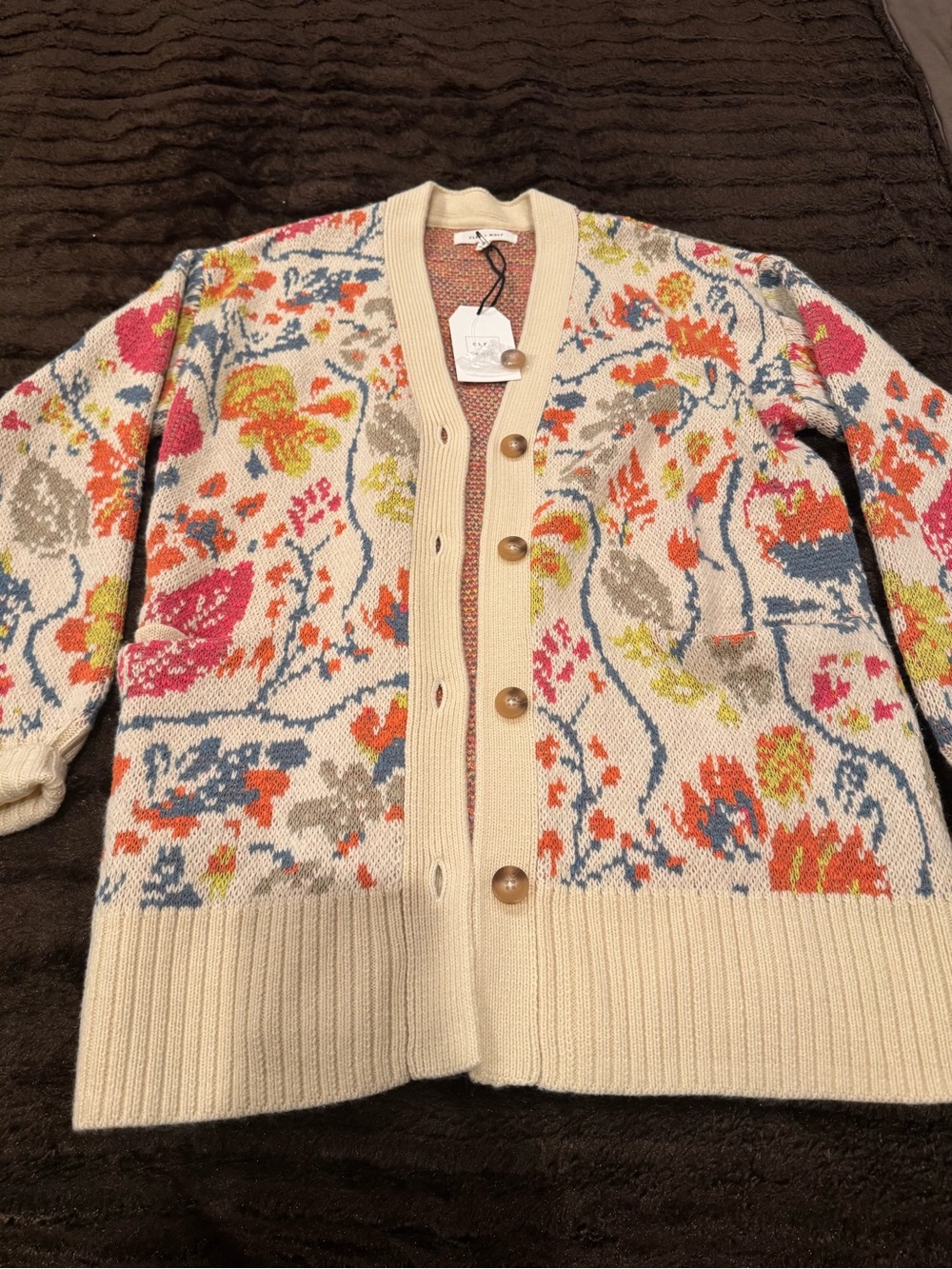 Cream Floral Button-Front Cardigan with Multicolor Blooms
